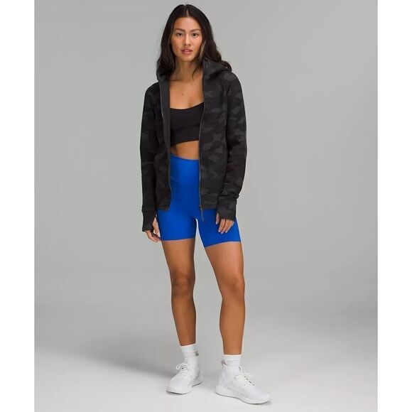 Lululemon Womens Scuba Crew Sweatshirt Hoodie Zip Deep Coal Black Camo Size 8 - Picture 1 of 9
